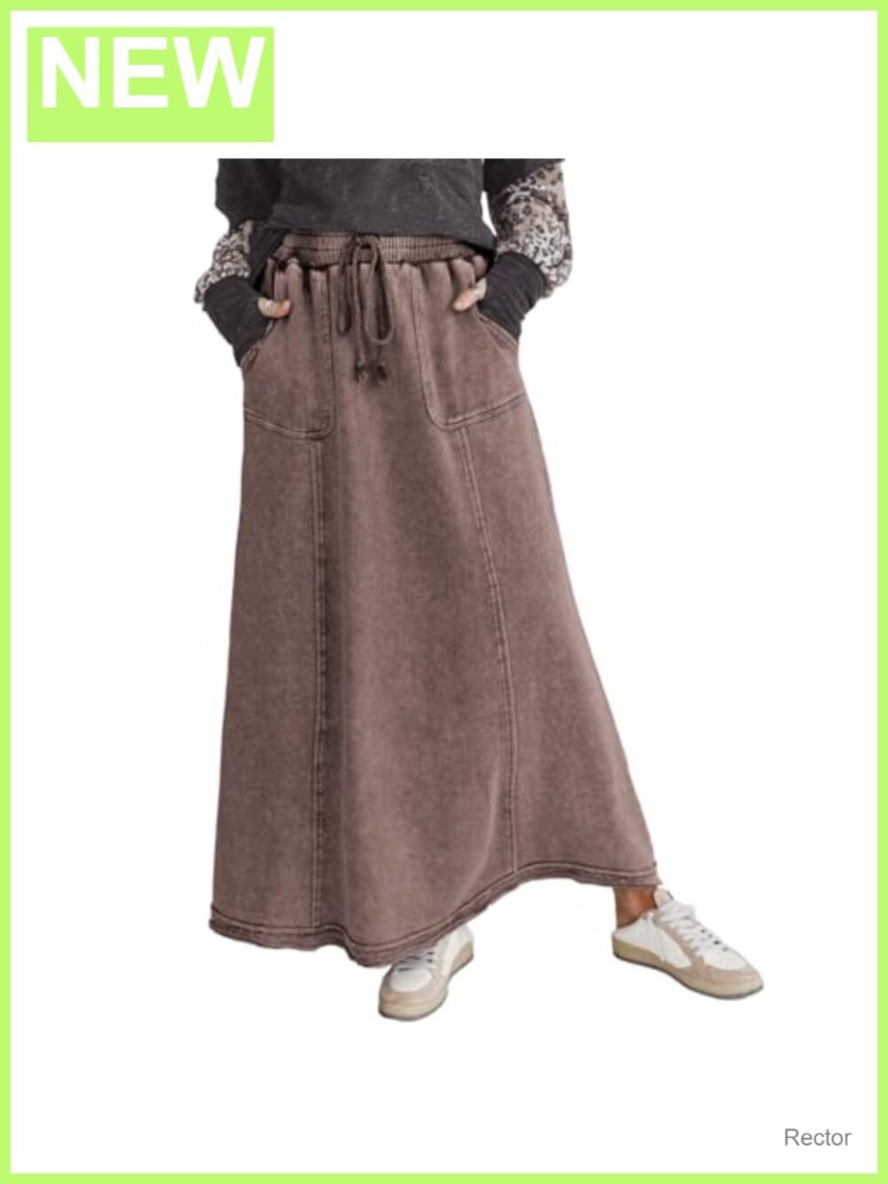 Womens High Waist Maxi Skirt Acid Wash Flowy A Line Elastic Travel Boho